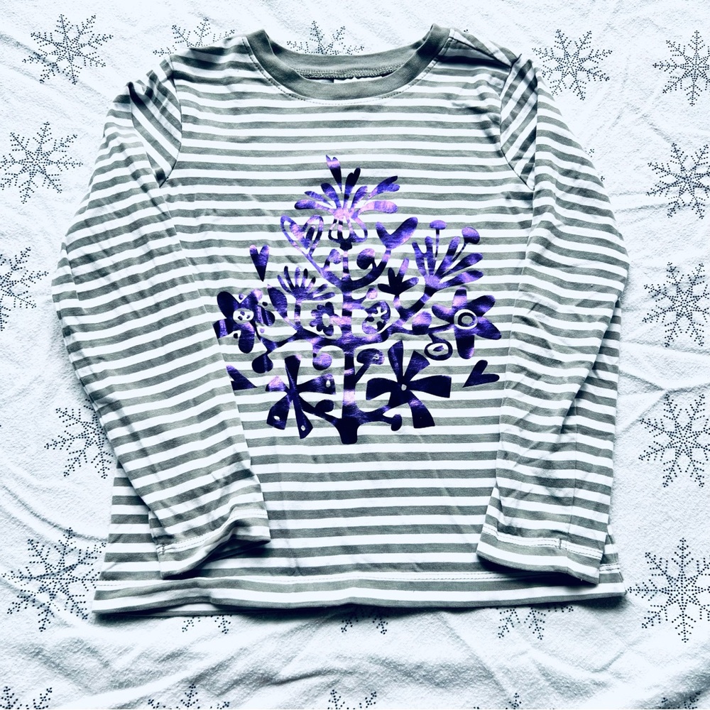 Hanna Andersson gray stripe metallic foil graphic